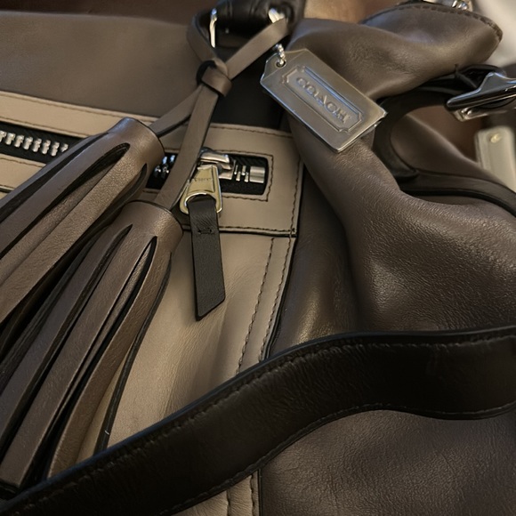 Coach Colorblock Legacy Leather Satchel Grey Khaki Black - Picture 9 of 9